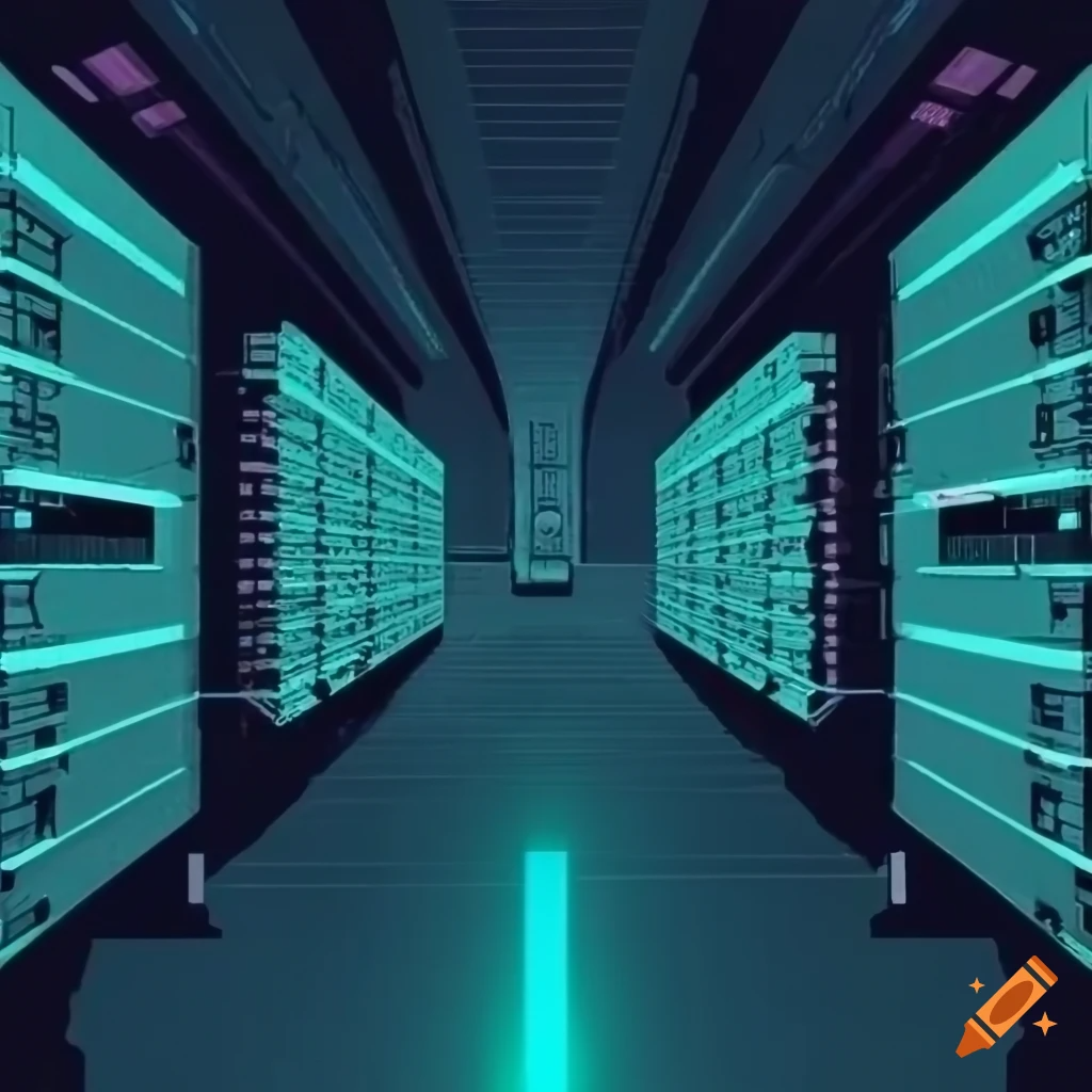 Abstract futuristic data center aisle view
