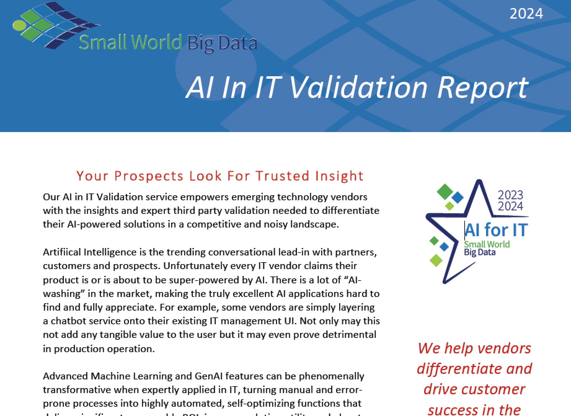 Cover page image from AI for IT validation datasheet